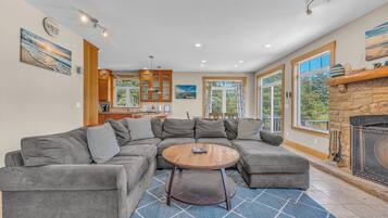 TV, fireplace, DVD player, foosball