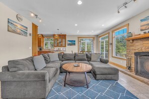 TV, fireplace, DVD player, table football