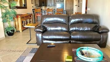 TV, DVD player, books, video library