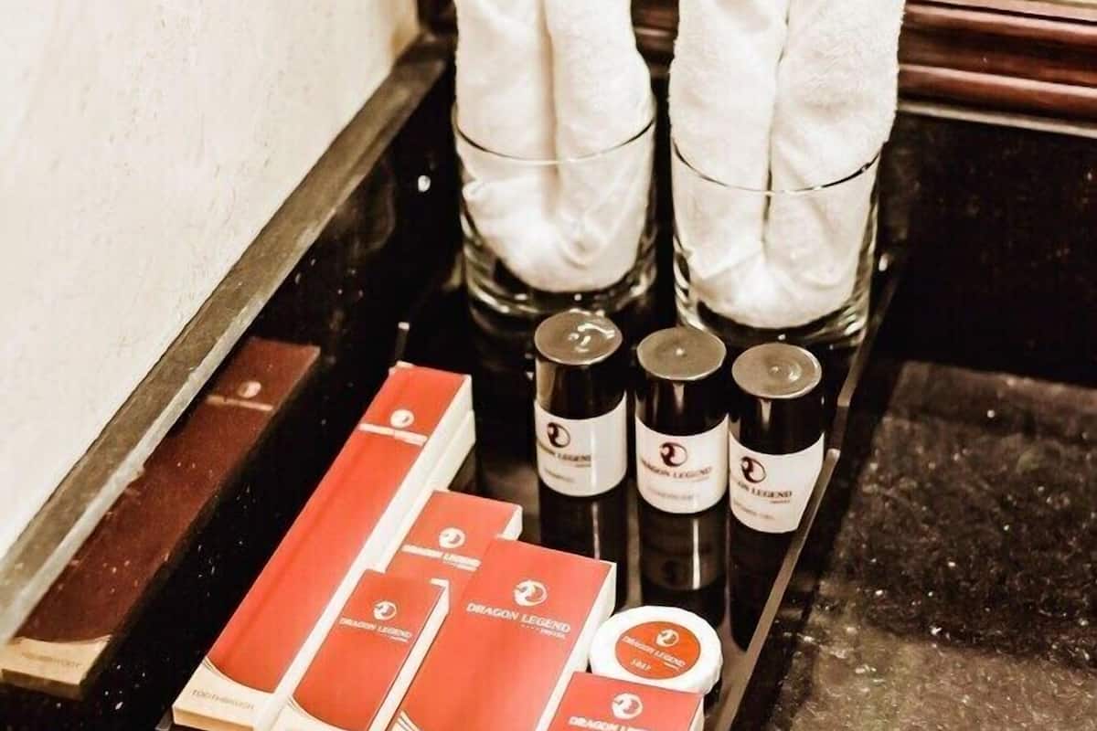 free toiletries, hair dryer, bathrobes, slippers
