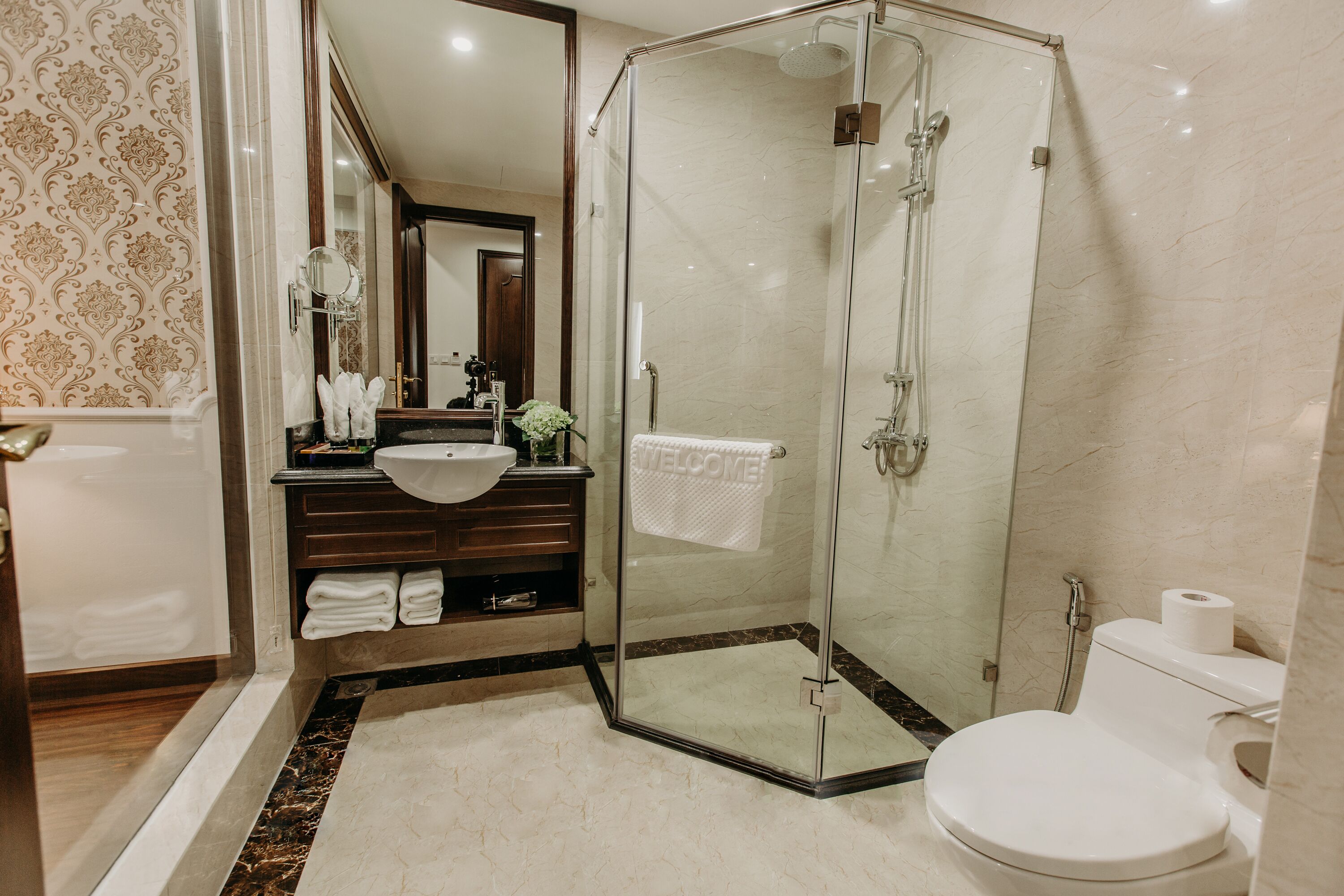 free toiletries, hair dryer, bathrobes, slippers