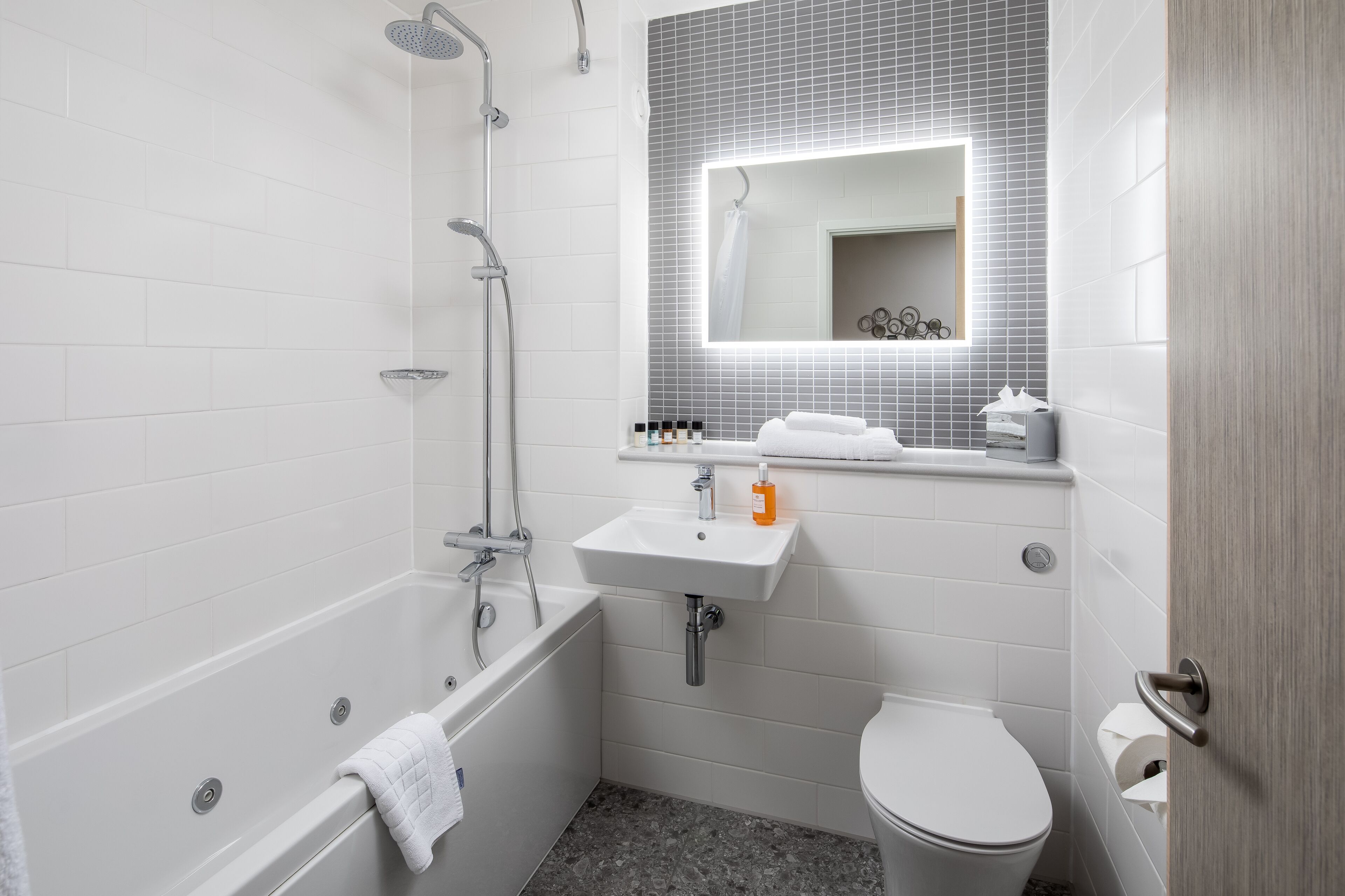 free toiletries, hair dryer, towels, soap