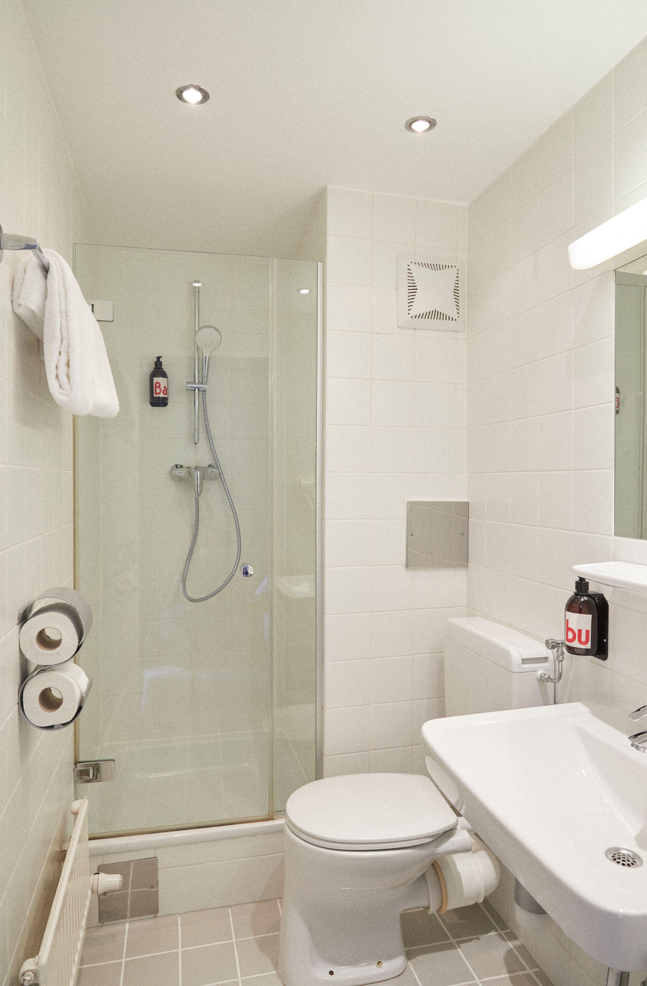 shower, free toiletries, hair dryer, towels