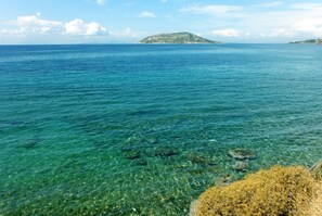 在海灘附近、躺椅、太陽傘、排球