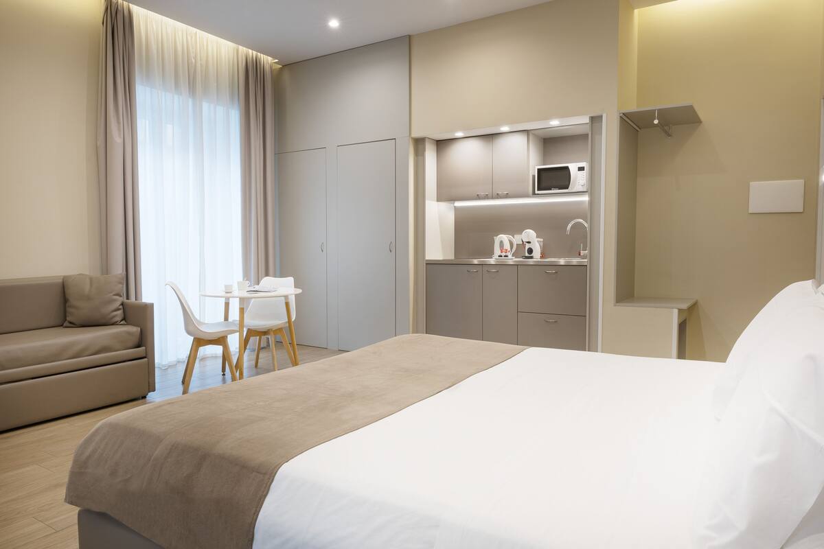 Superior Quadruple Room, Kitchen | Frette Italian sheets, premium bedding, down comforters