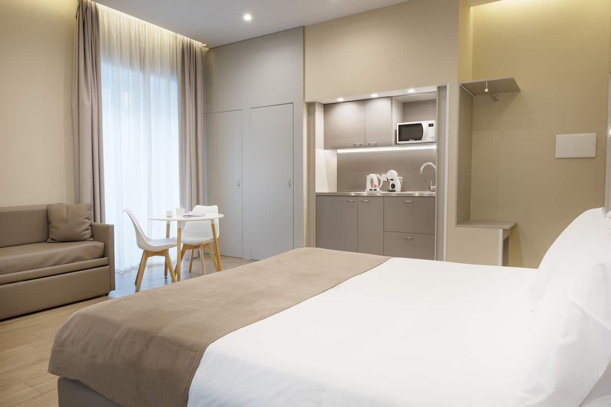 Superior Quadruple Room, Kitchen | Frette Italian sheets, premium bedding, down comforters