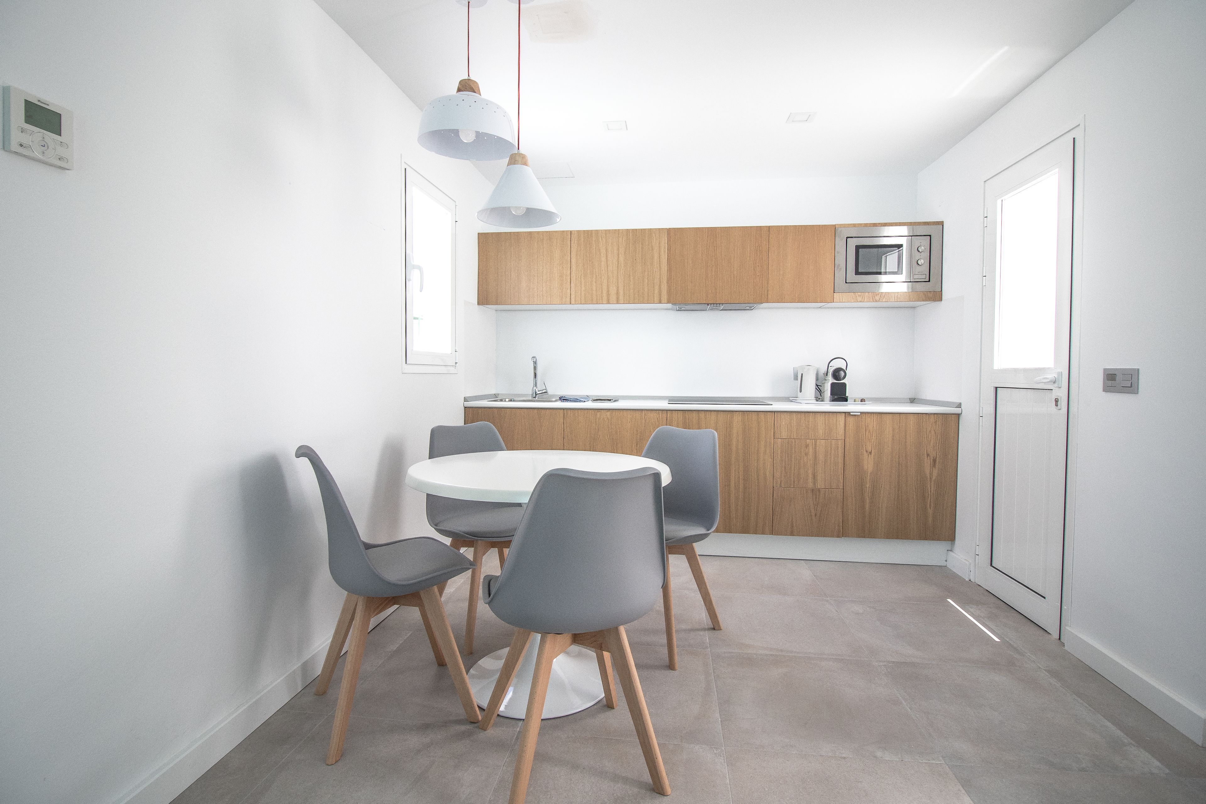 fridge, microwave, stovetop, espresso maker