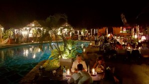 Outdoor pool, pool loungers