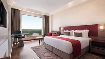 In-room safe, desk, laptop workspace, blackout curtains