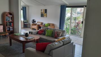 Smart TV, DVD player, books, video library