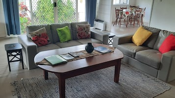 Smart TV, DVD player, books, video library