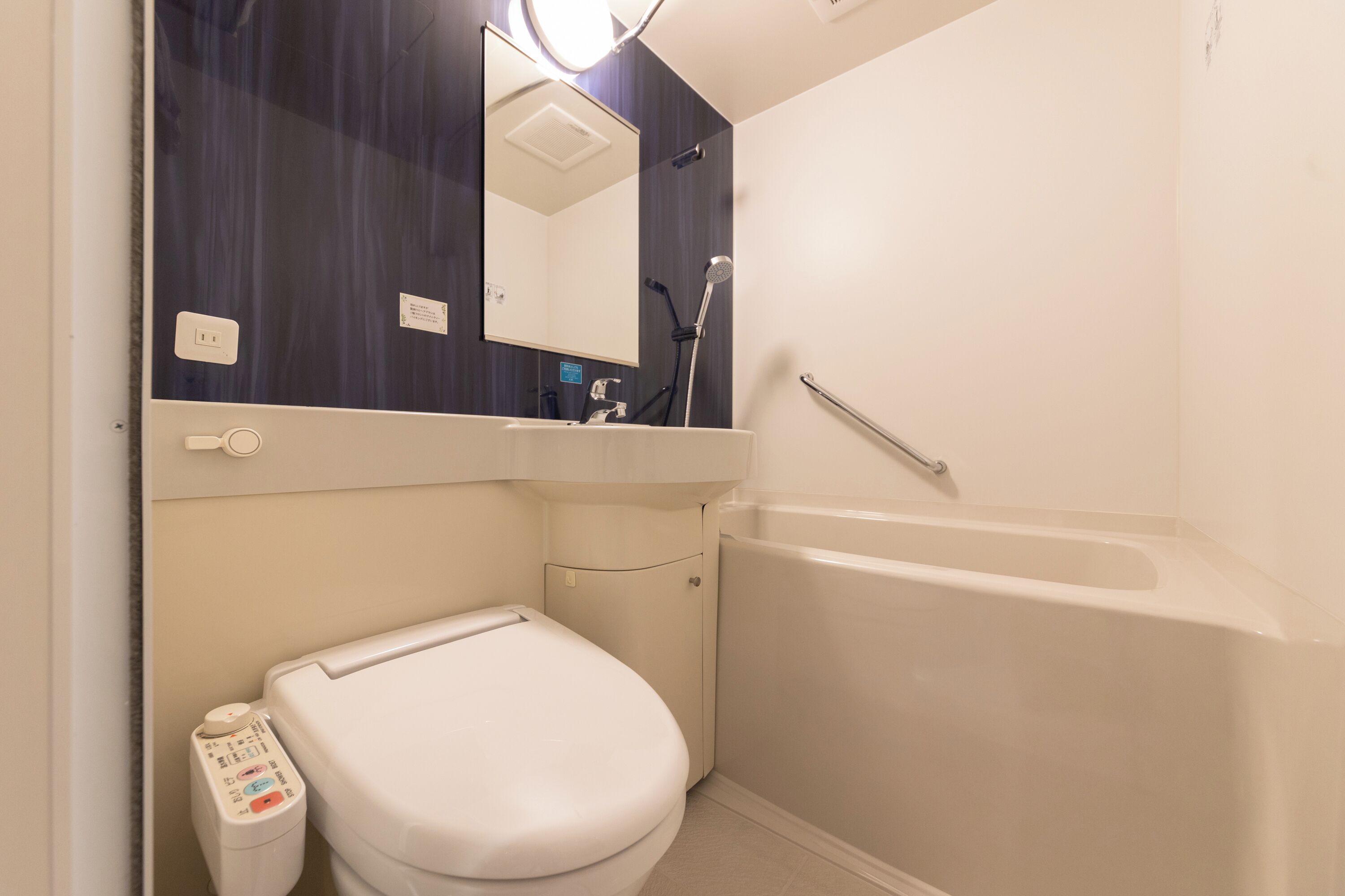 combined shower/bathtub, free toiletries, hair dryer, slippers