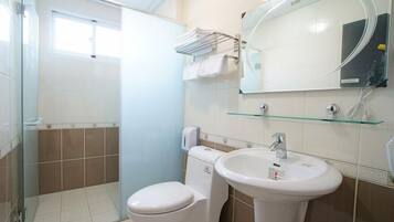 Quadruple Room, Patio | Bathroom | Shower, free toiletries, hair dryer, slippers