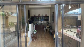 Fridge, microwave, rice cooker, cookware/dishes/utensils