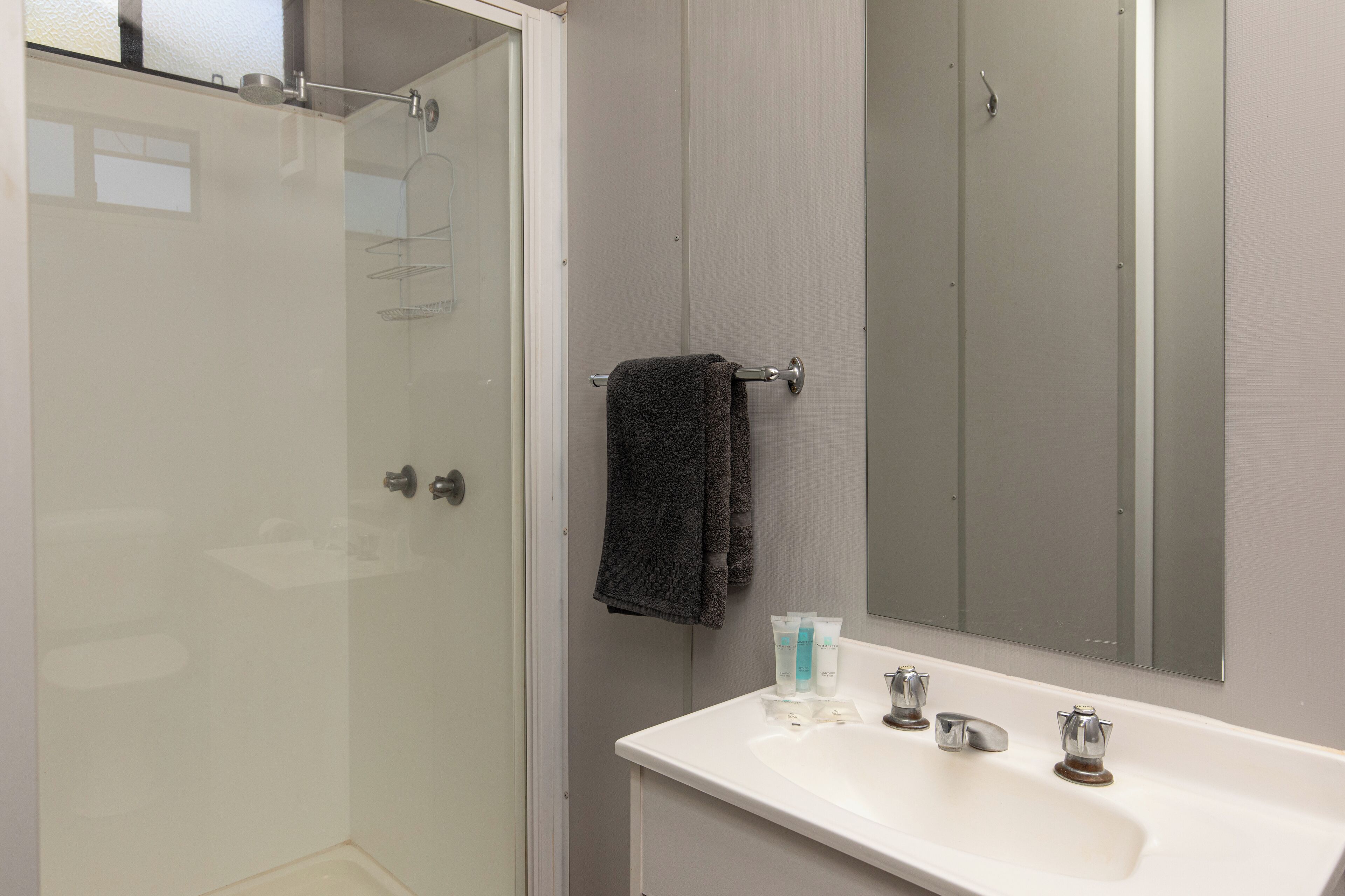 standard cabin | bathroom | shower, hair dryer, towels, soap