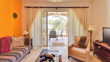 TV, DVD player, music library