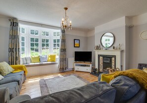 TV, fireplace, DVD player, books