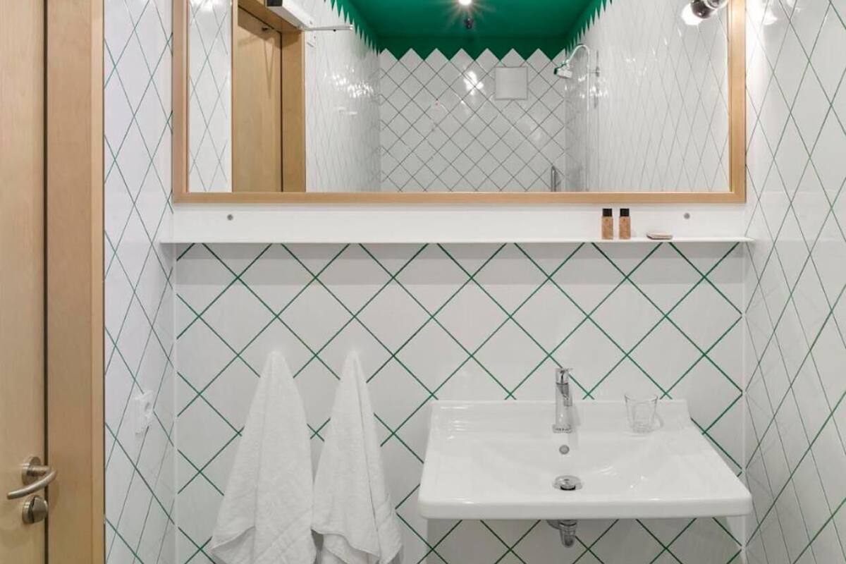 shower, slippers, towels