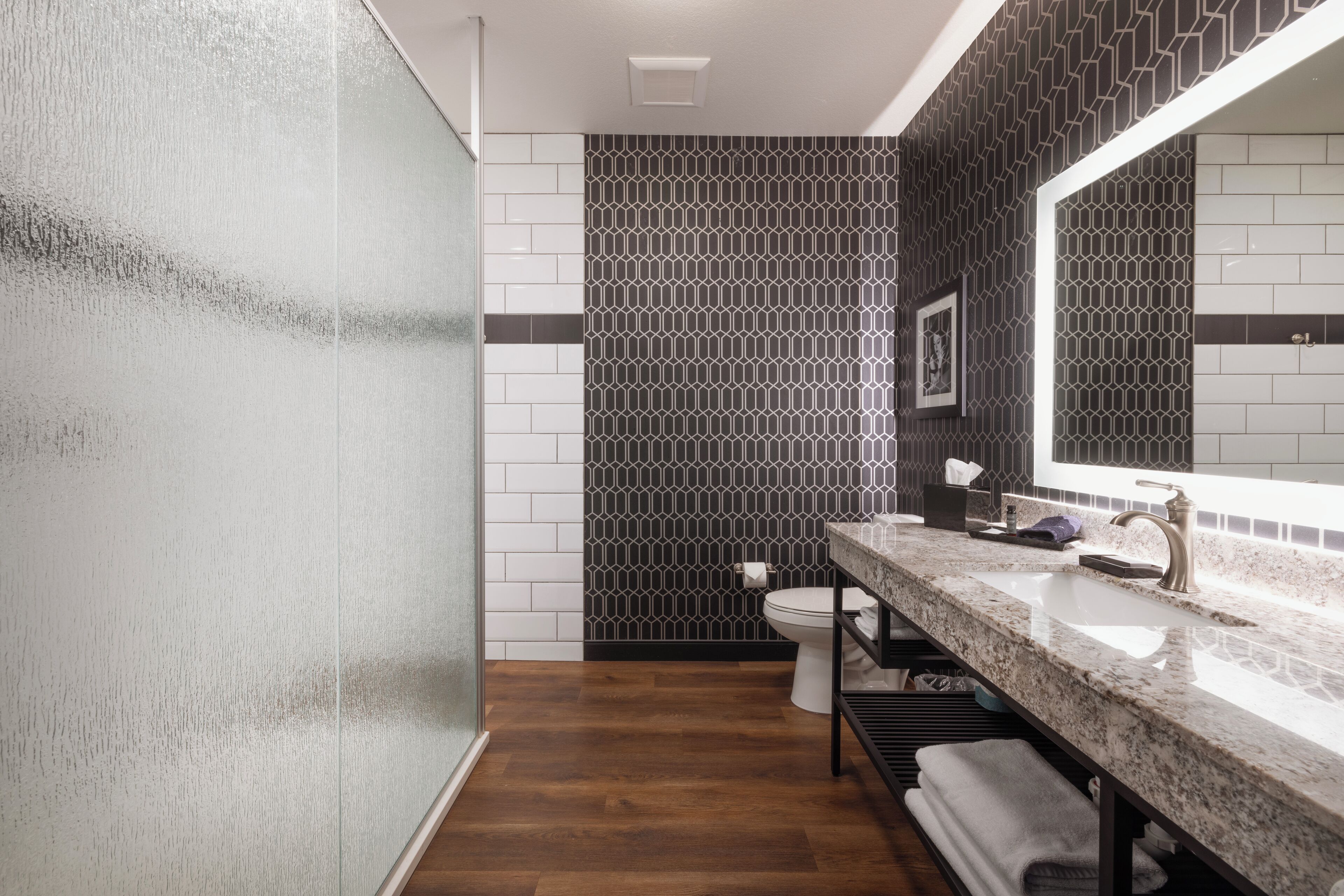 shower, rainfall showerhead, designer toiletries, hair dryer