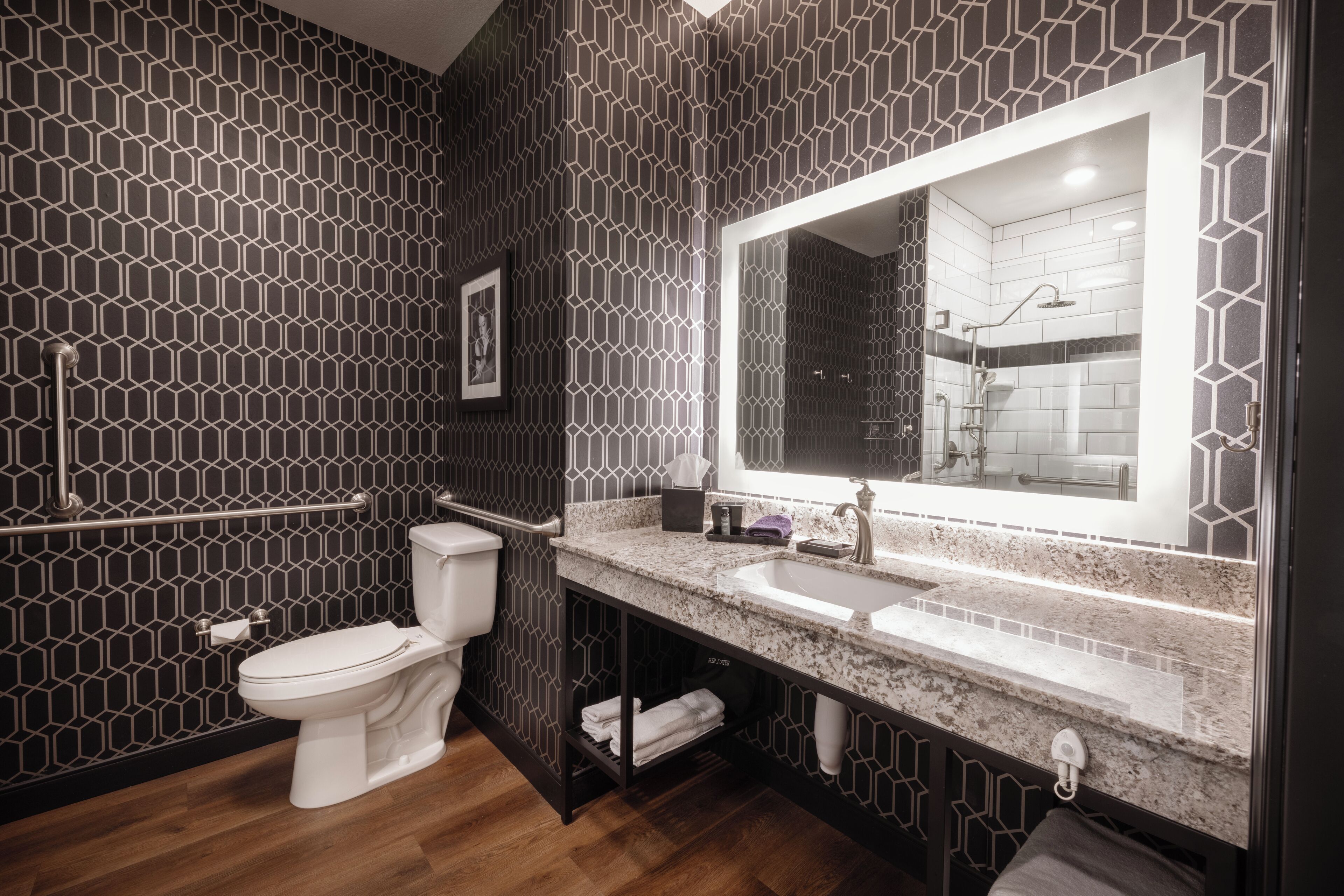 shower, rainfall showerhead, designer toiletries, hair dryer