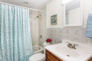Baignoire, séchoir à cheveux, serviettes fournies
