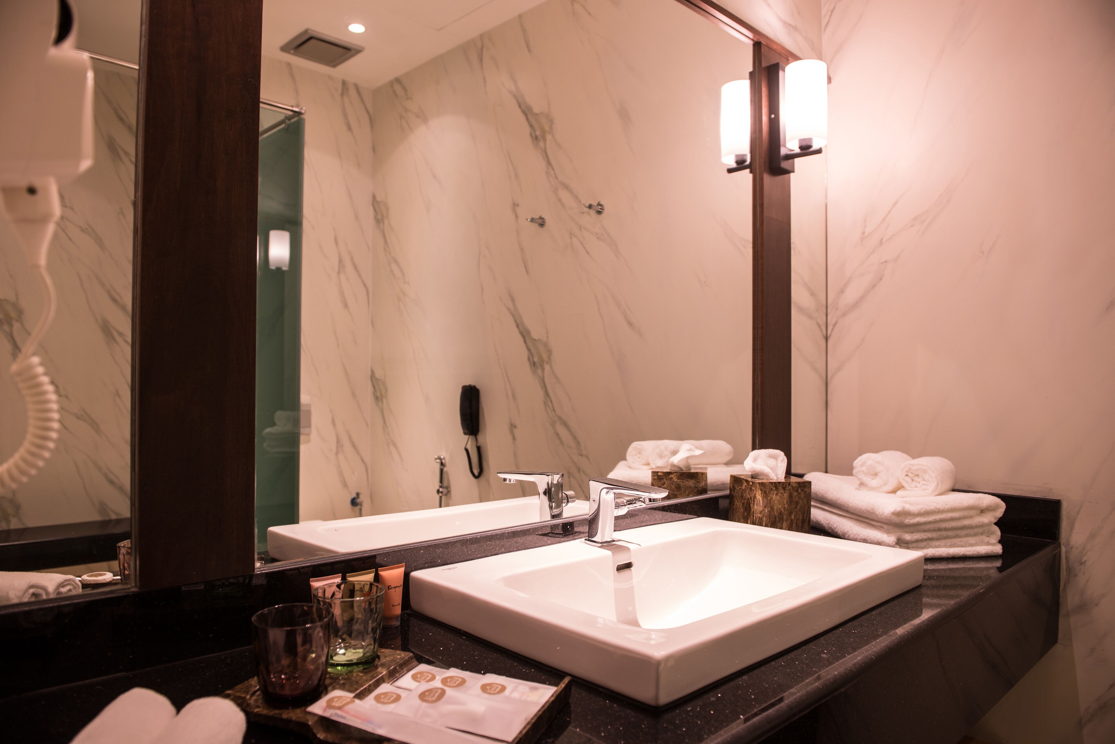 shower, free toiletries, hair dryer, bathrobes