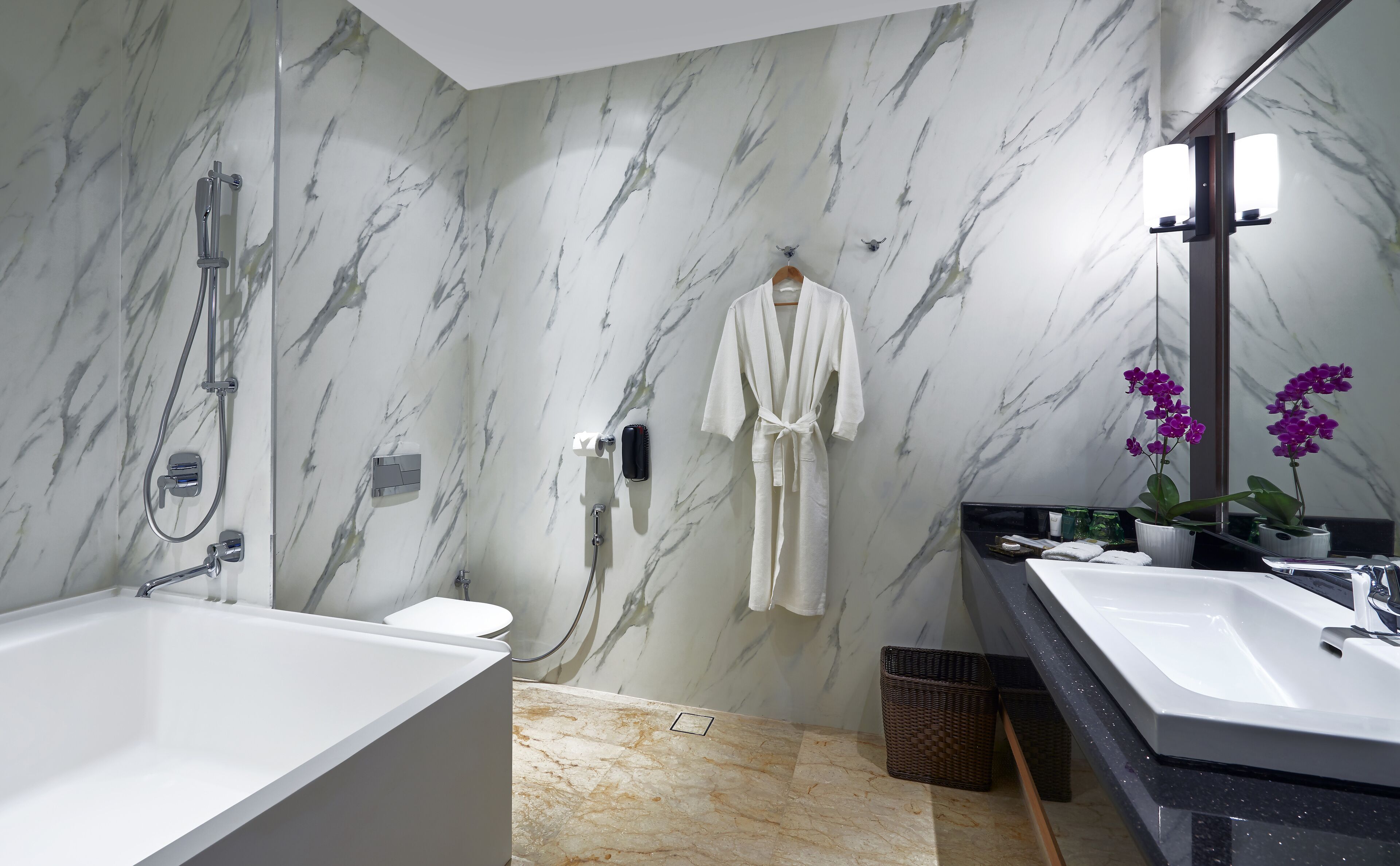 premier room | bathroom | shower, free toiletries, hair dryer, bathrobes