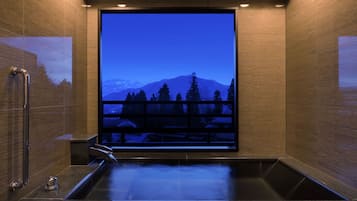 Japanese Western Style Room, with Half Private Open-air Bath | Bathroom | Hair dryer, slippers, electronic bidet, towels