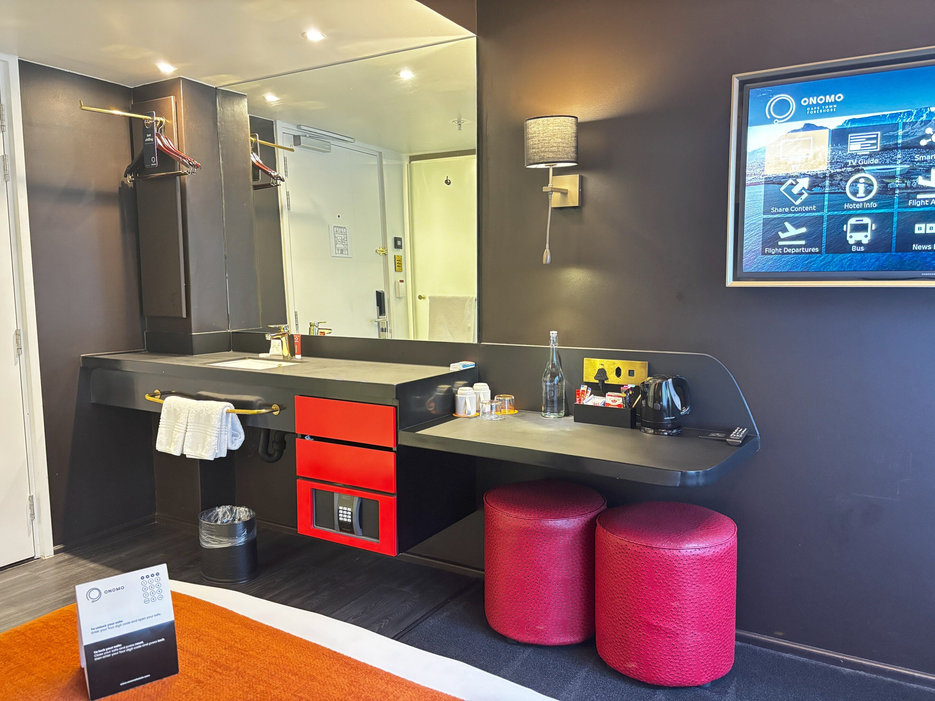 in-room safe, desk, laptop workspace, soundproofing