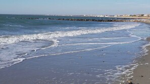 Beach nearby, sun loungers