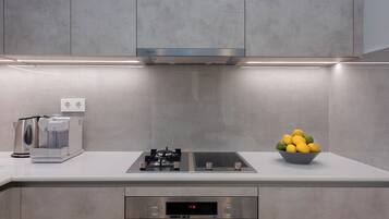 Superior Apartment, 2 Bedrooms | Private kitchen | Fridge, stovetop, electric kettle, cookware/dishes/utensils