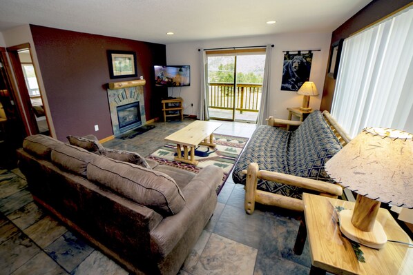 TV, fireplace, DVD player, video library