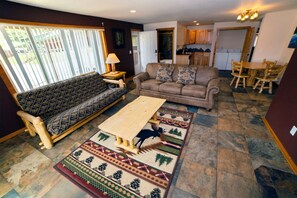 TV, fireplace, DVD player, video library