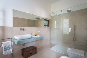 Bathtub, hair dryer, bidet, towels