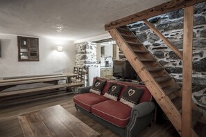 Een televisie, een open haard, een dvd-speler en boeken