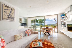 Televisión, chimenea y reproductor de DVD 