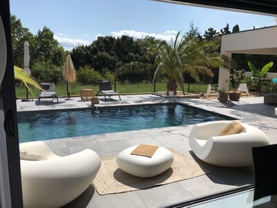 Contemporary architect villa with flat roofs, recent 3 years
