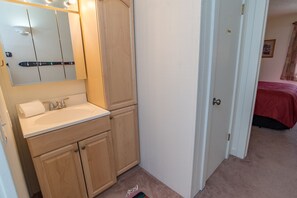 Combined shower/tub, hair dryer