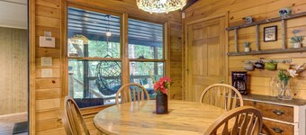 Dog-friendly, creek-side cabin with hot tub, open floor plan & multi-level decks