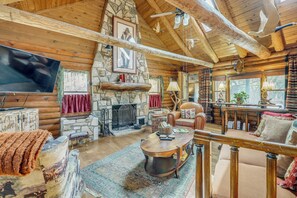 TV, fireplace, DVD player, books