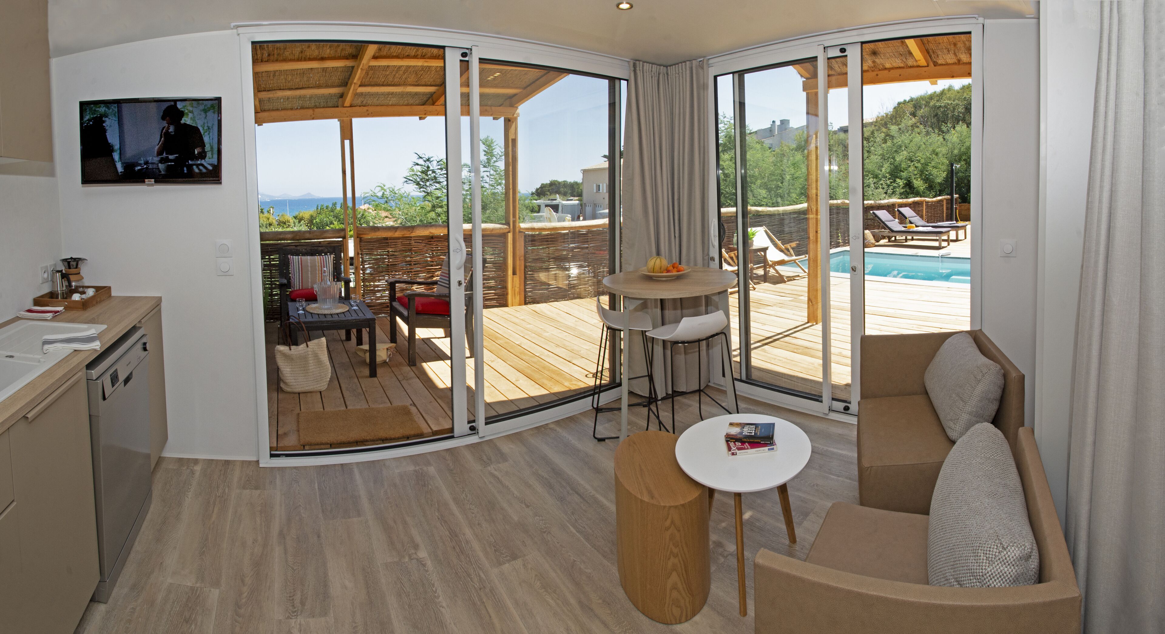 Luxury Chalet, 4 Bedrooms, Sea View | Living area | 80-cm flat-screen TV with satellite channels, TV