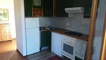 Fridge, microwave, oven, dishwasher