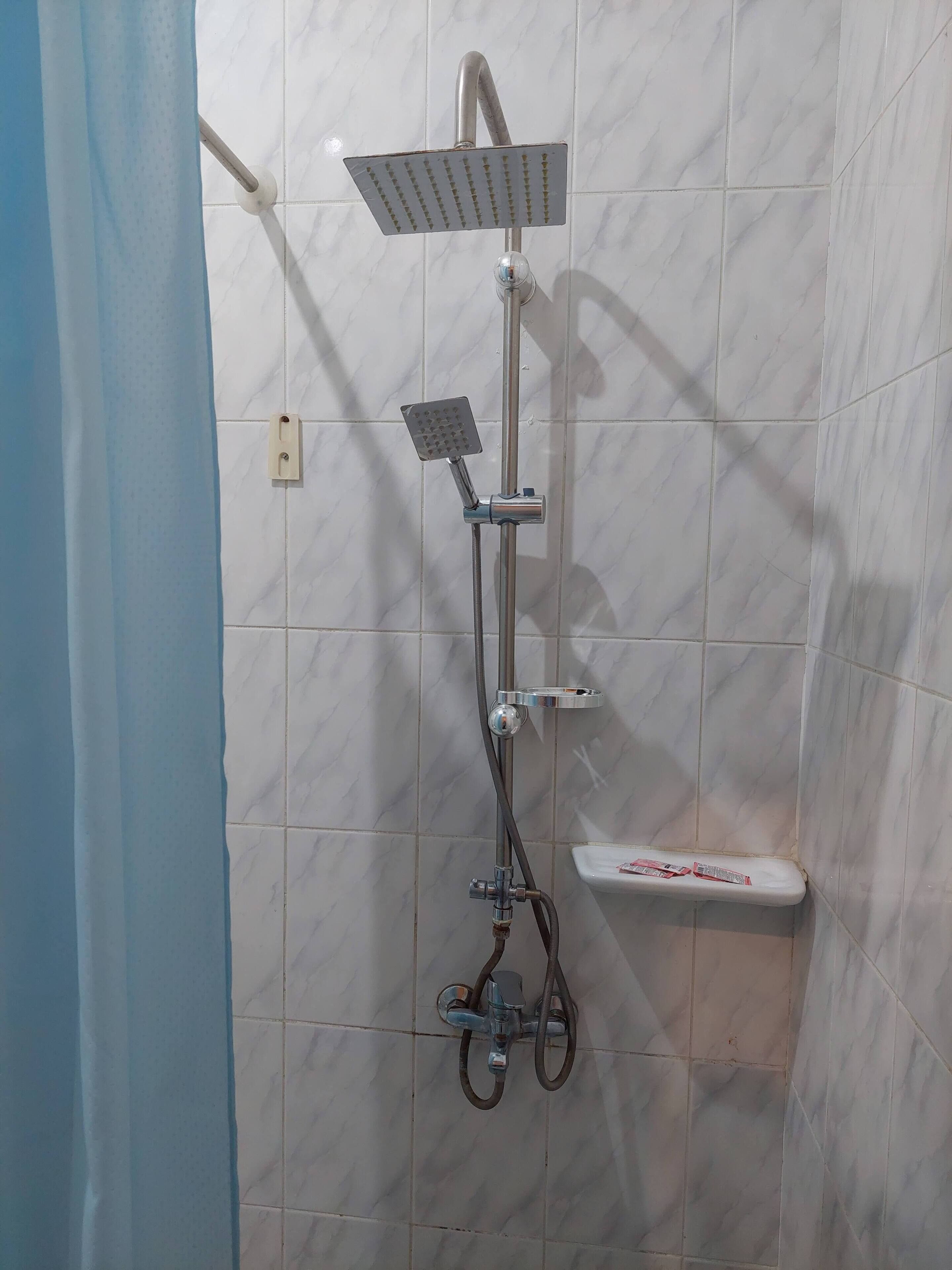 combined shower/bathtub, jetted bath, rainfall showerhead, bidet