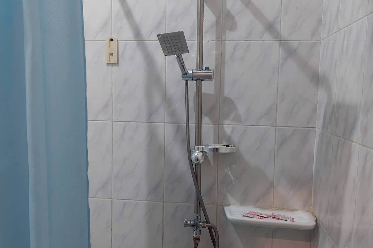 combined shower/bathtub, jetted bath, rainfall showerhead, bidet