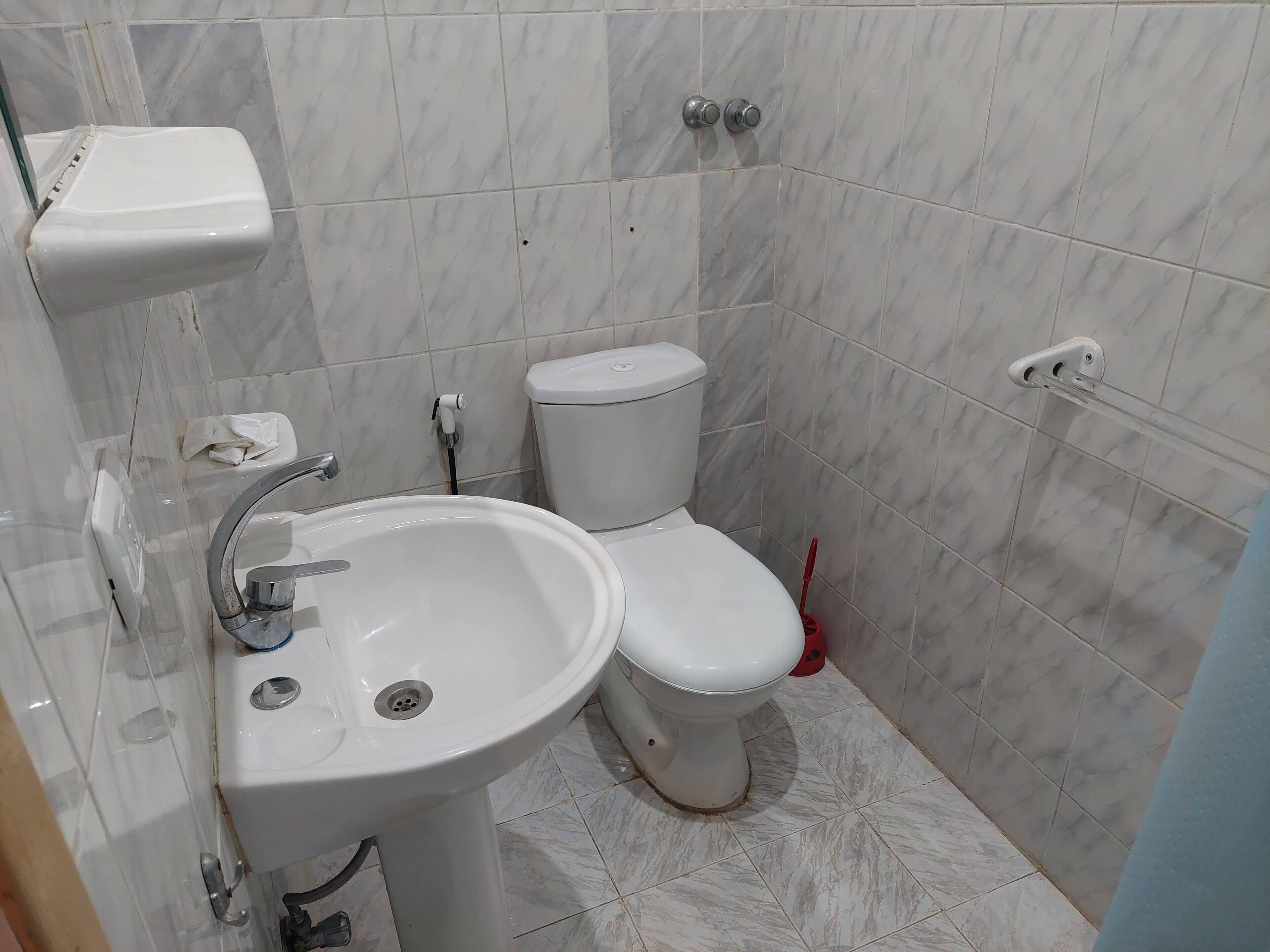 combined shower/bathtub, jetted bath, rainfall showerhead, bidet
