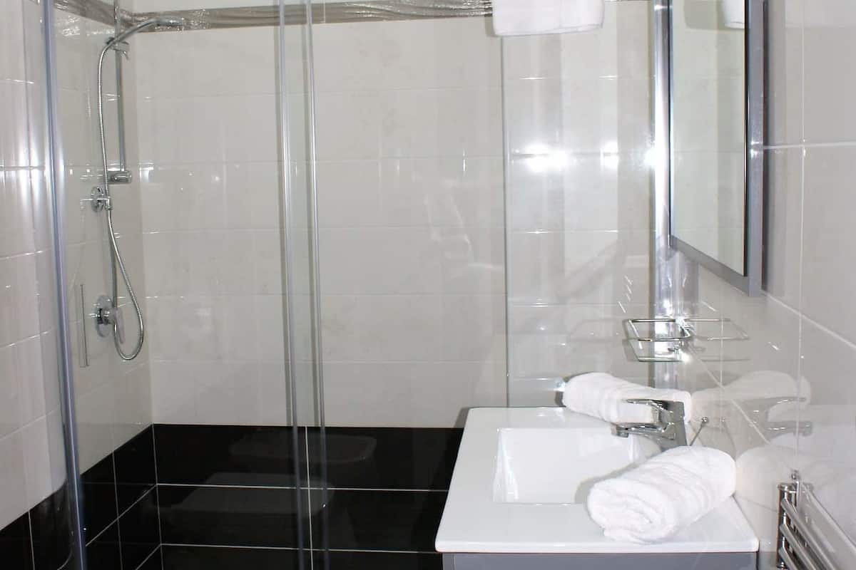 Habitación cuádruple de lujo | Baño | Ducha, artículos de higiene personal gratuitos y secador de pelo