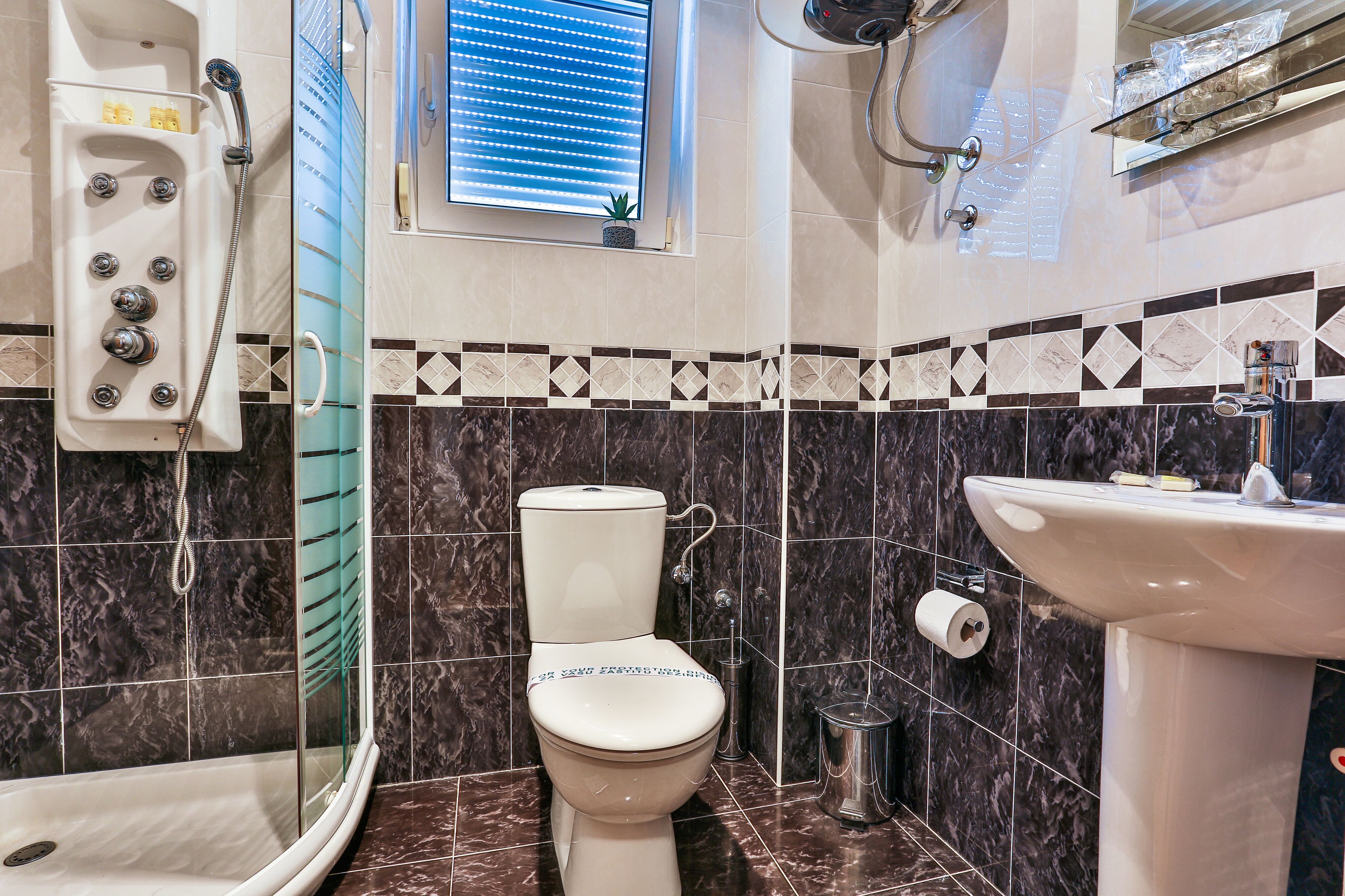 slippers, towels, soap, shampoo