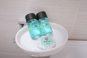 Shower, free toiletries, hair dryer, slippers