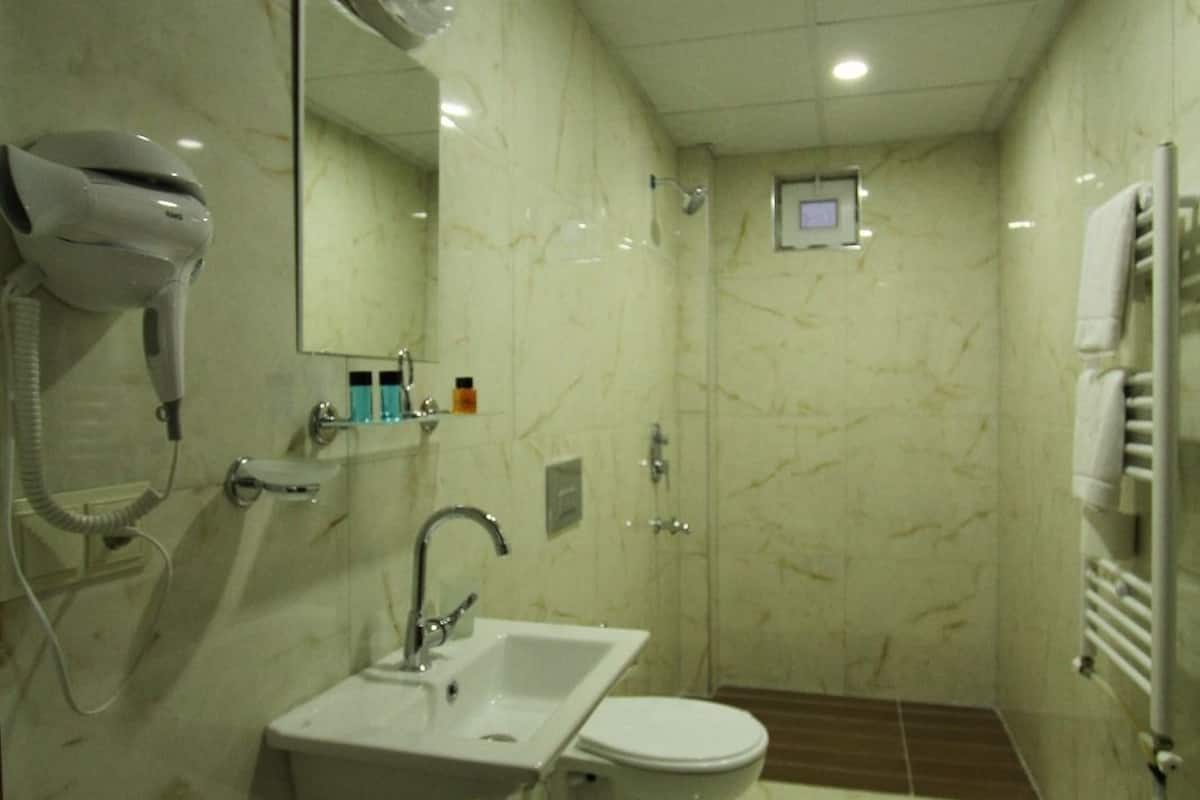 shower, free toiletries, hair dryer, slippers