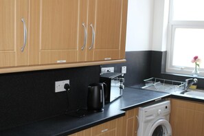 Fridge, microwave, oven, electric kettle